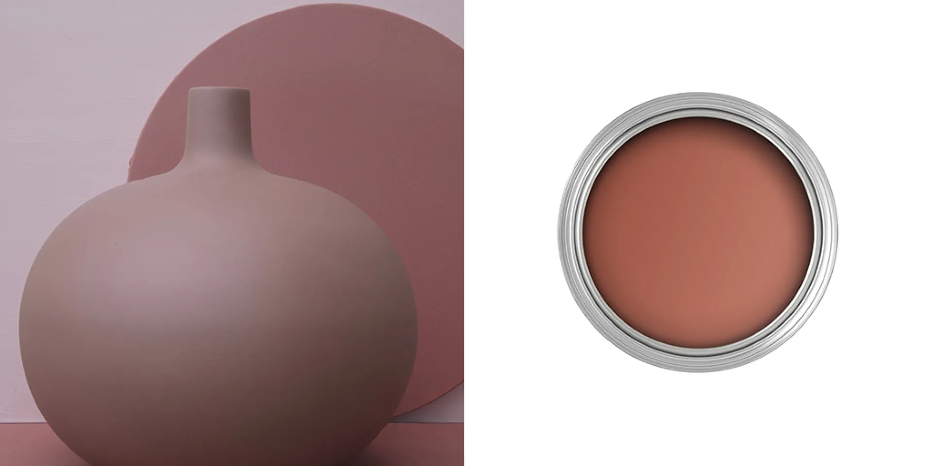Stilleben målat i kulören Burnt Sienna från ad.18 och bild på kulören i färgburken