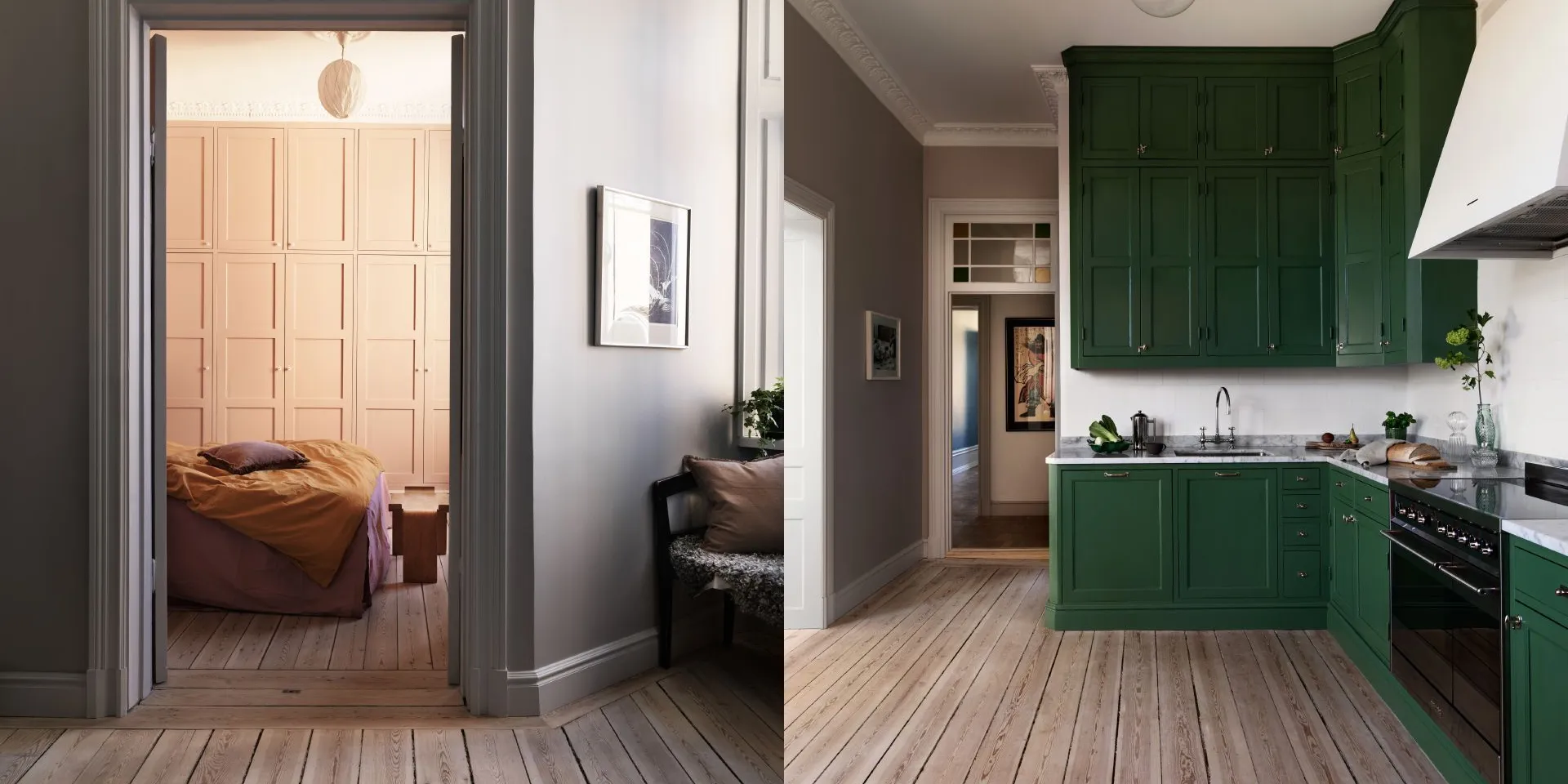 Detaljer hemma från sovrummet och köket