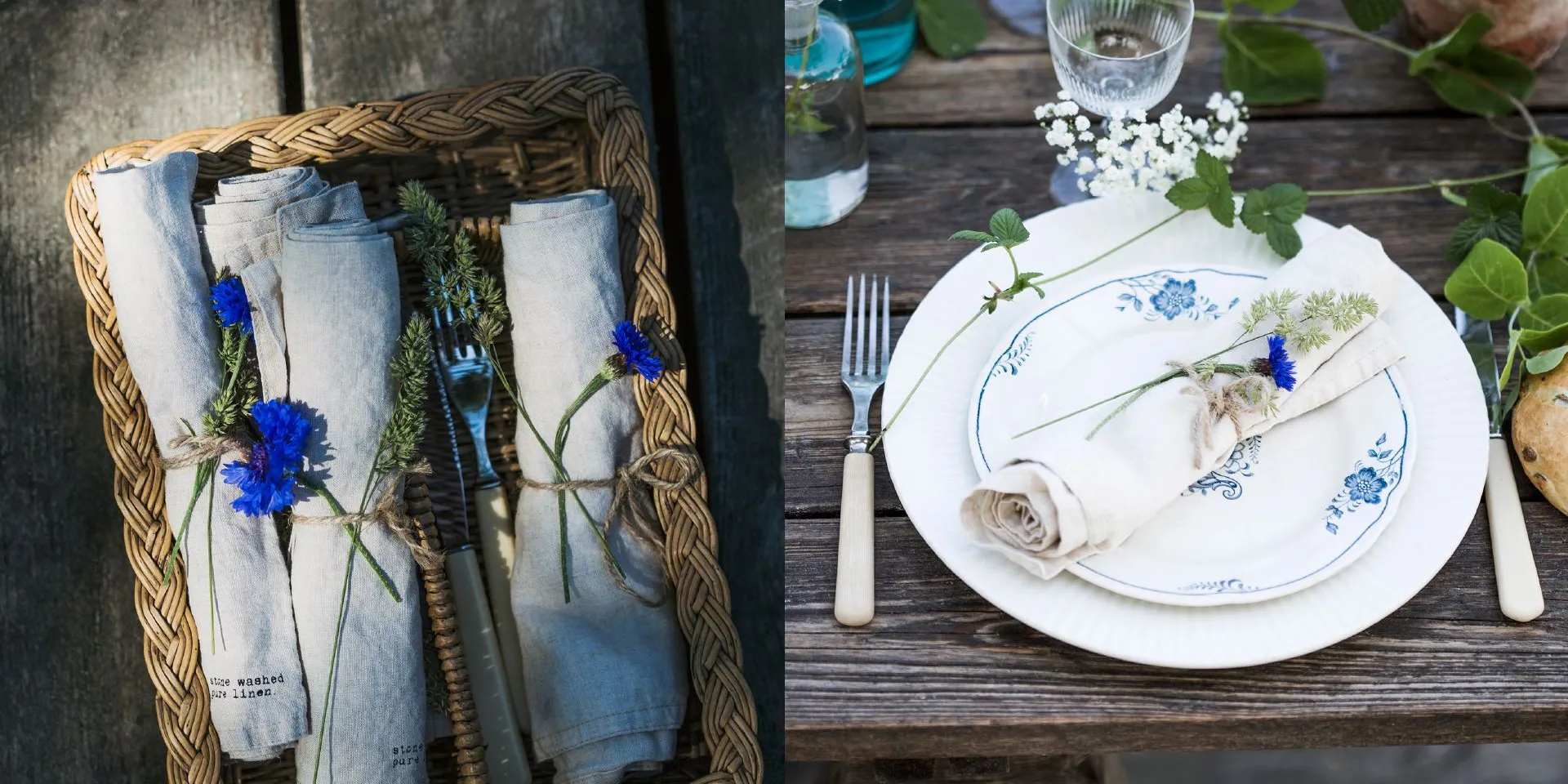 Detaljer på bordsdukningen inför midsommar