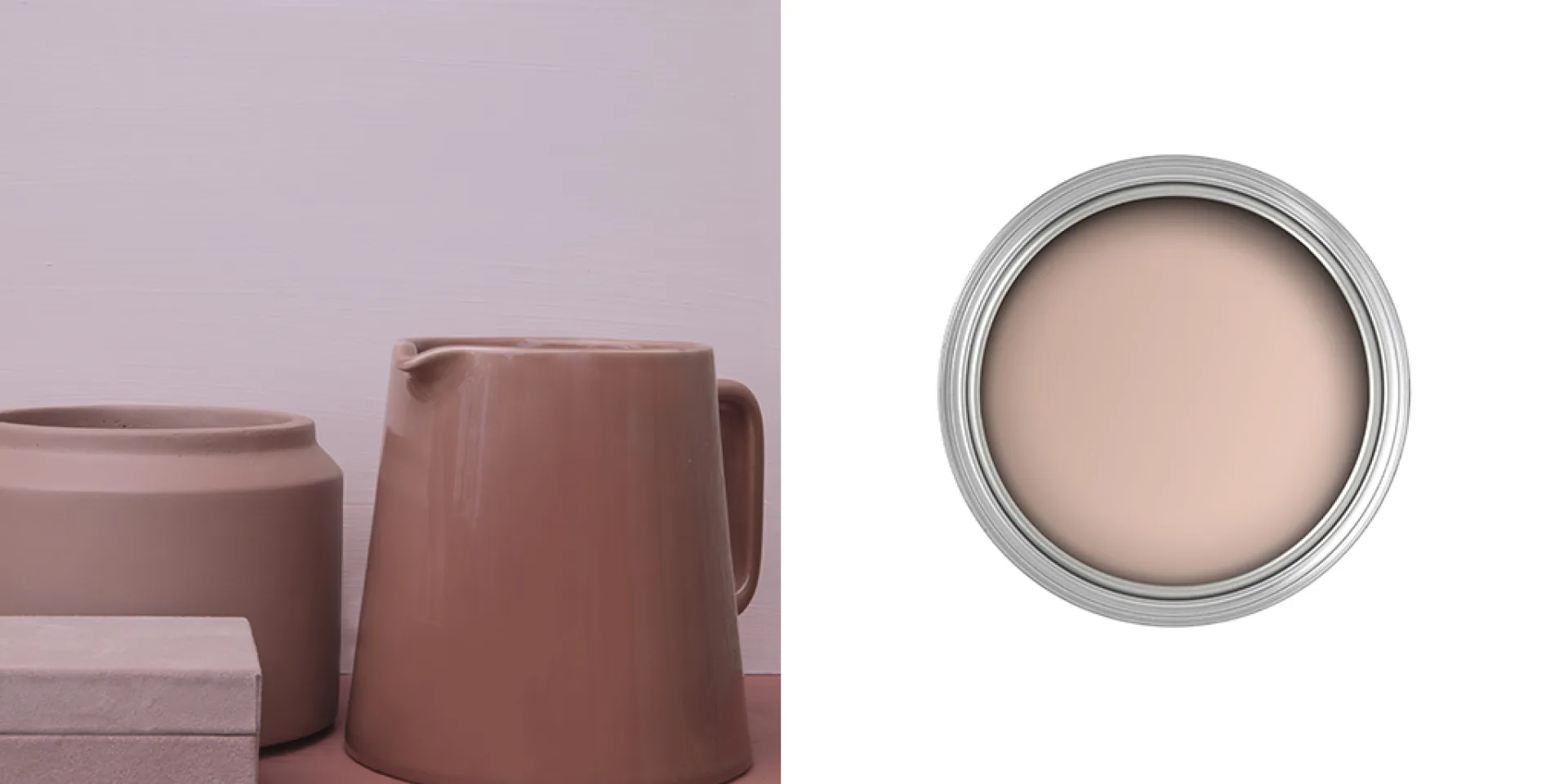 Stilleben målat i kulörer från ad.18 och Old Rosé kulören i färgburk