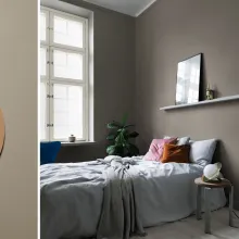 Sovrum målat i en grå kulör