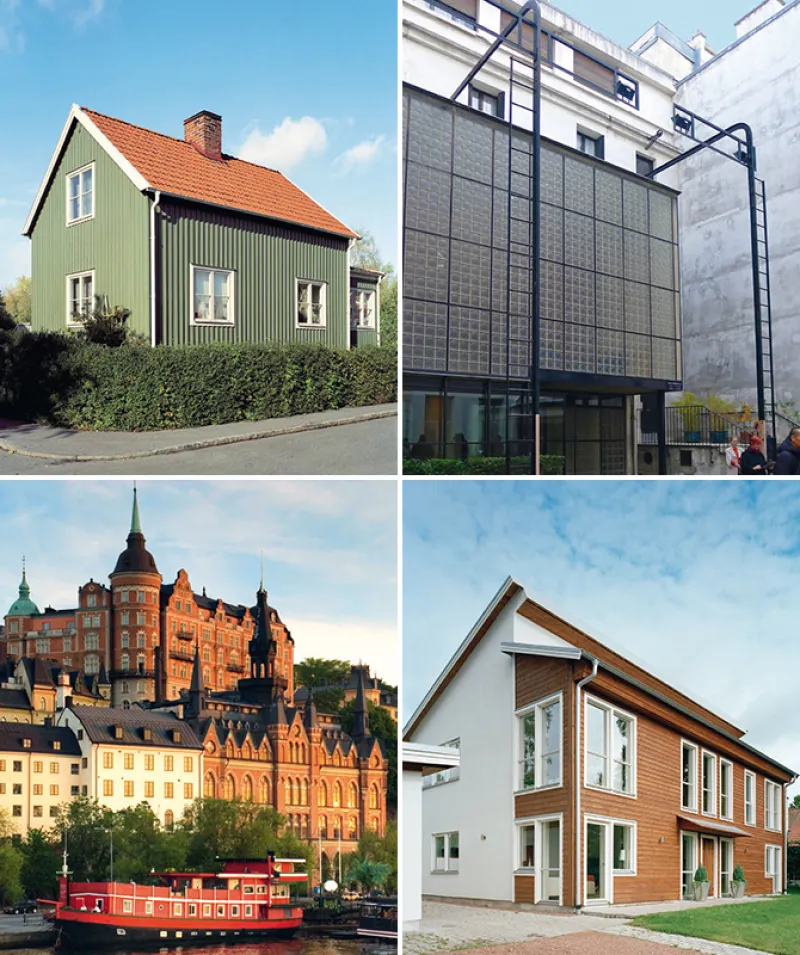 Ett kollage av färgsatta fasader 
